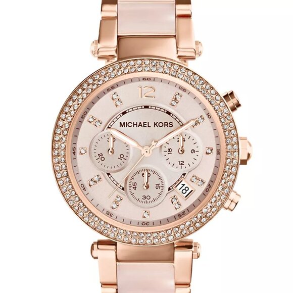 Michael Kors Women's Chronograph Parker Blush and Rose Gold-Tone Stainless Steel - Picture 1 of 10